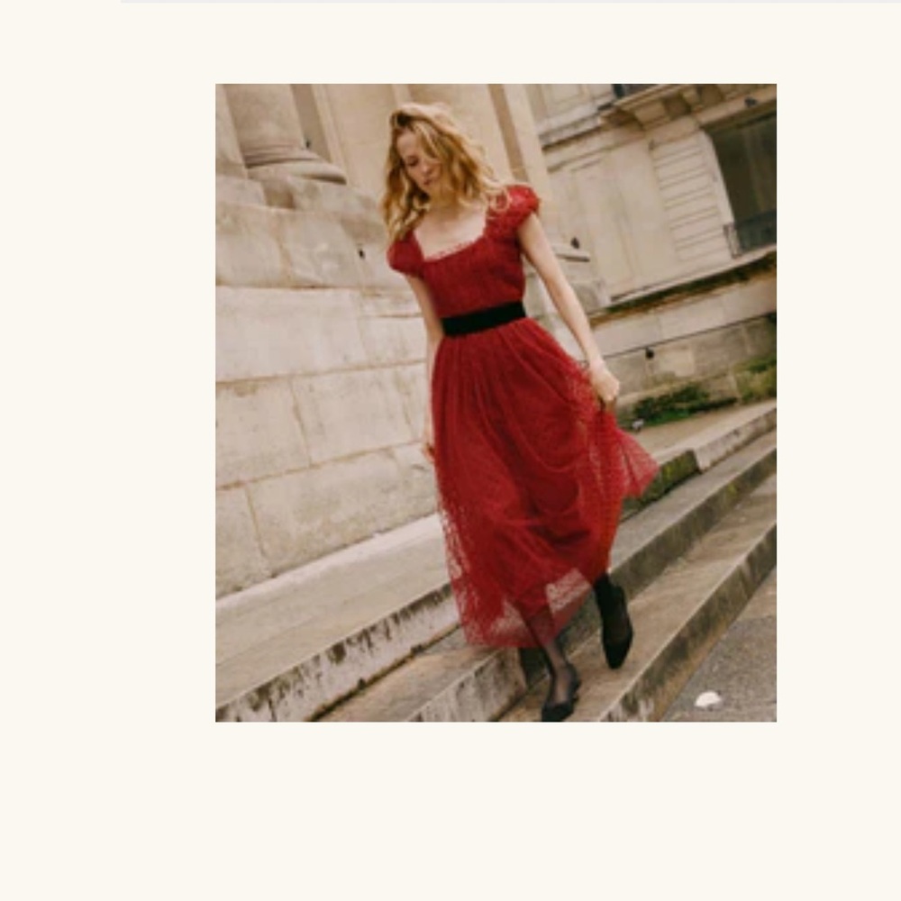 Doen Red Dotted Swiss Lace Pamelina Dress
